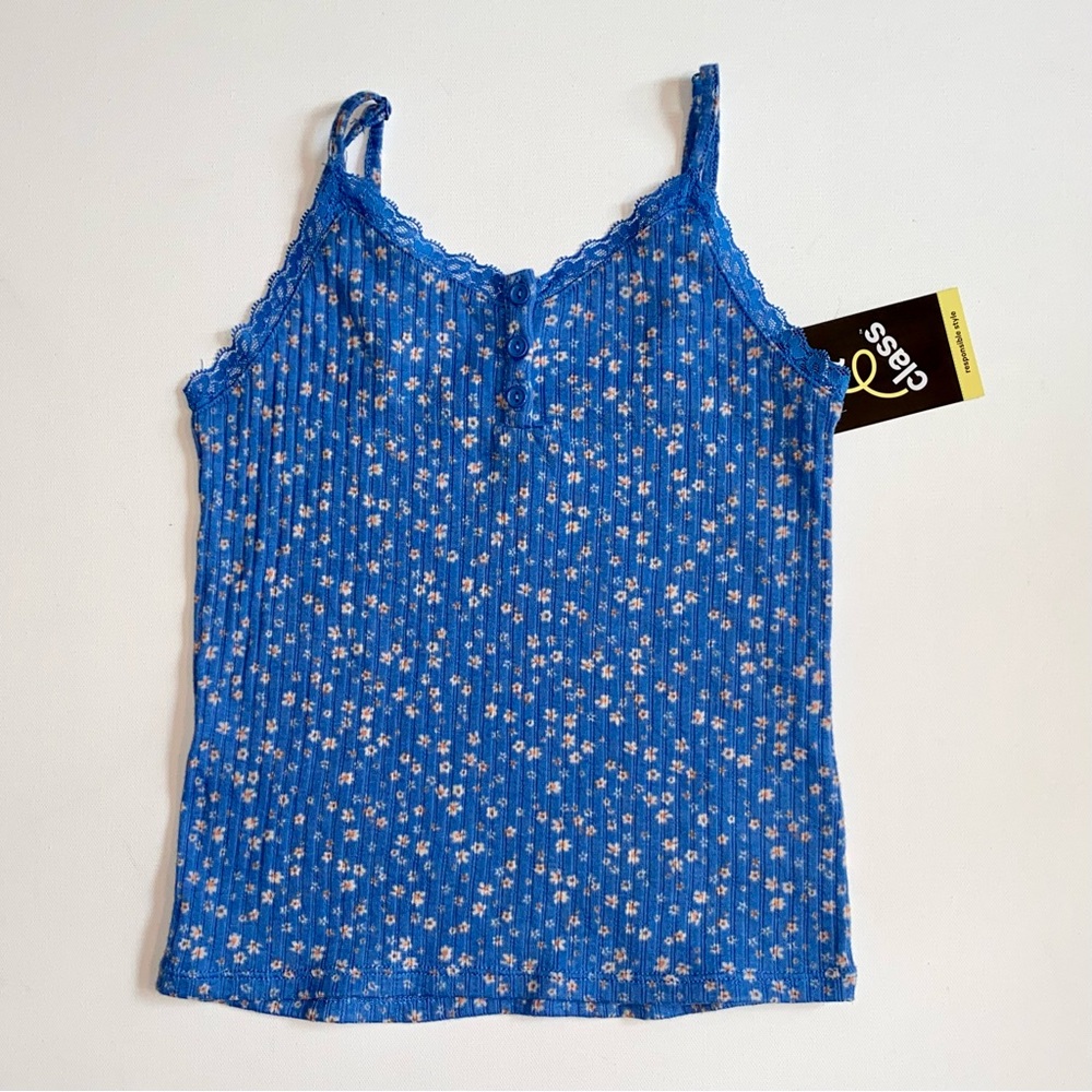 NWT Art Class Girl’s Floral Ribbed Tank Top w/ Lace Trim Size 8 Medium M Boho